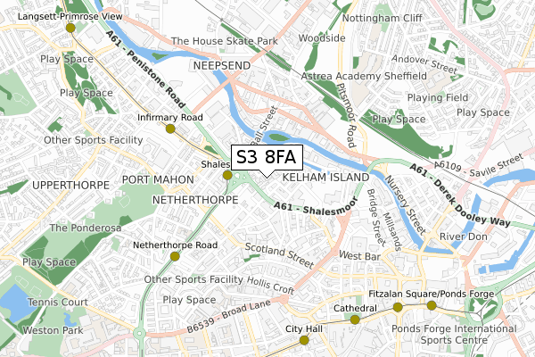 S3 8FA map - small scale - OS Open Zoomstack (Ordnance Survey)