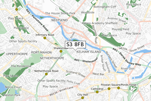 S3 8FB map - small scale - OS Open Zoomstack (Ordnance Survey)