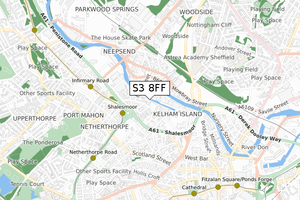 S3 8FF map - small scale - OS Open Zoomstack (Ordnance Survey)