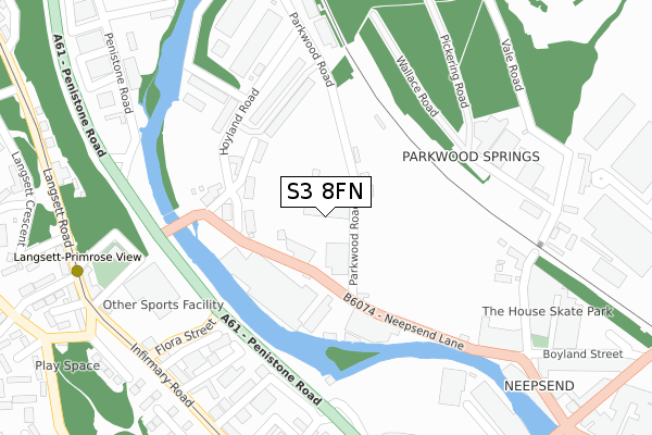 S3 8FN map - large scale - OS Open Zoomstack (Ordnance Survey)