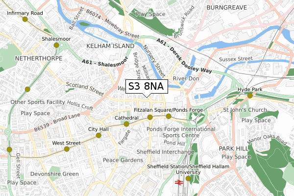 S3 8NA map - small scale - OS Open Zoomstack (Ordnance Survey)