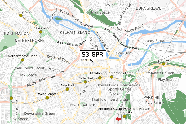 S3 8PR map - small scale - OS Open Zoomstack (Ordnance Survey)