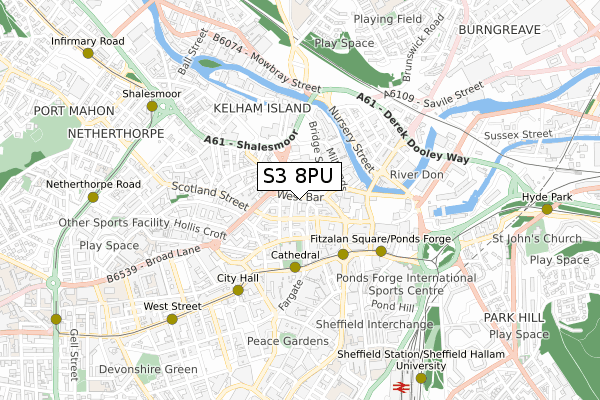 S3 8PU map - small scale - OS Open Zoomstack (Ordnance Survey)