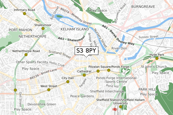 S3 8PY map - small scale - OS Open Zoomstack (Ordnance Survey)