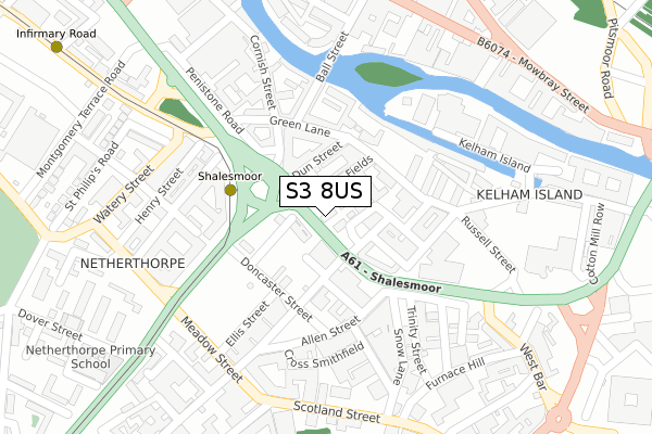 S3 8US map - large scale - OS Open Zoomstack (Ordnance Survey)