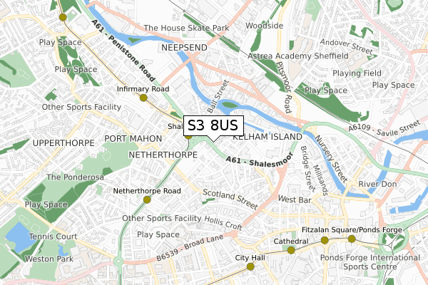 S3 8US map - small scale - OS Open Zoomstack (Ordnance Survey)