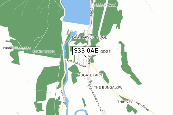 S33 0AE map - small scale - OS Open Zoomstack (Ordnance Survey)