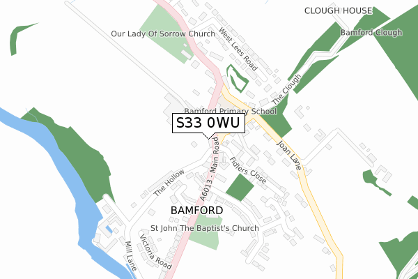 S33 0WU map - large scale - OS Open Zoomstack (Ordnance Survey)