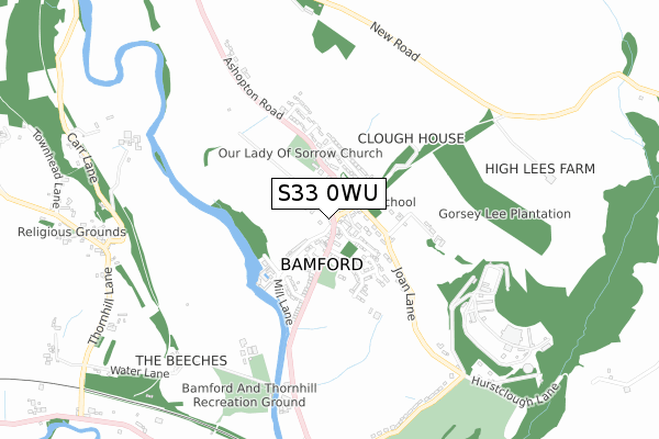 S33 0WU map - small scale - OS Open Zoomstack (Ordnance Survey)