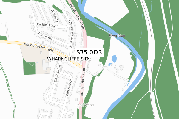 S35 0DR map - large scale - OS Open Zoomstack (Ordnance Survey)