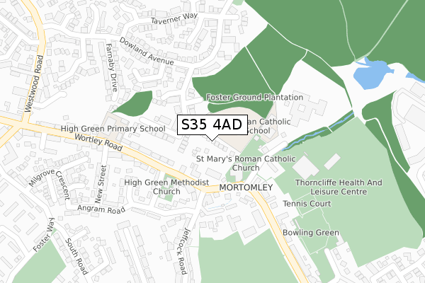 S35 4AD map - large scale - OS Open Zoomstack (Ordnance Survey)