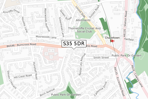 S35 5DR map - large scale - OS Open Zoomstack (Ordnance Survey)
