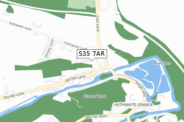S35 7AR map - large scale - OS Open Zoomstack (Ordnance Survey)