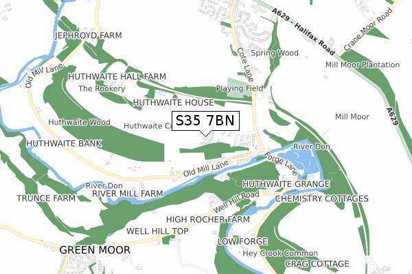 S35 7BN map - small scale - OS Open Zoomstack (Ordnance Survey)
