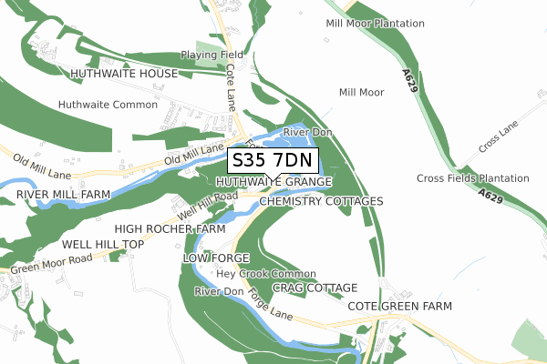 S35 7DN map - small scale - OS Open Zoomstack (Ordnance Survey)