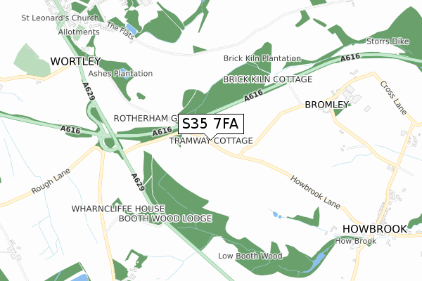 S35 7FA map - small scale - OS Open Zoomstack (Ordnance Survey)