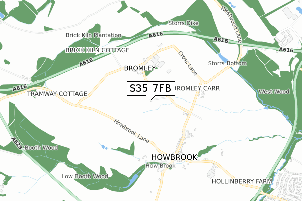 S35 7FB map - small scale - OS Open Zoomstack (Ordnance Survey)