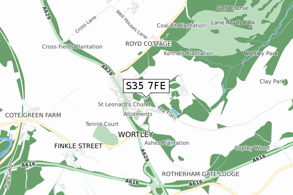 S35 7FE map - small scale - OS Open Zoomstack (Ordnance Survey)