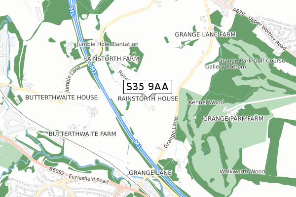 S35 9AA map - small scale - OS Open Zoomstack (Ordnance Survey)