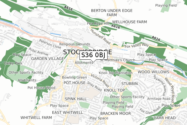 S36 0BJ map - small scale - OS Open Zoomstack (Ordnance Survey)