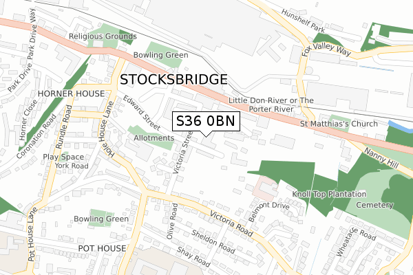 S36 0BN map - large scale - OS Open Zoomstack (Ordnance Survey)