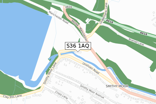 S36 1AQ map - large scale - OS Open Zoomstack (Ordnance Survey)