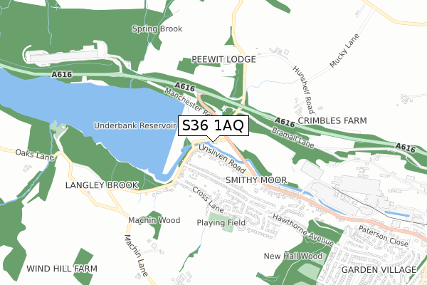 S36 1AQ map - small scale - OS Open Zoomstack (Ordnance Survey)