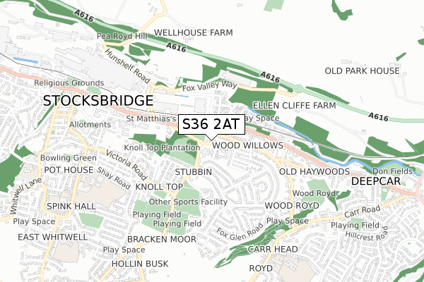 S36 2AT map - small scale - OS Open Zoomstack (Ordnance Survey)