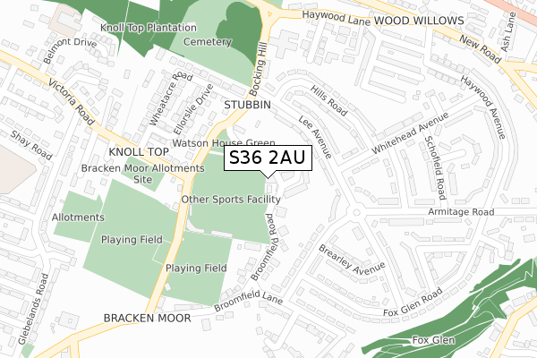 S36 2AU map - large scale - OS Open Zoomstack (Ordnance Survey)