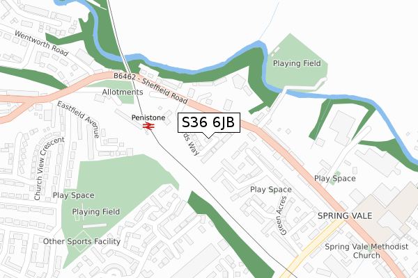 S36 6JB map - large scale - OS Open Zoomstack (Ordnance Survey)