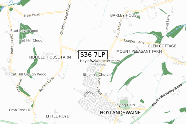 S36 7LP map - small scale - OS Open Zoomstack (Ordnance Survey)