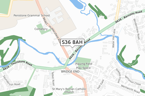 S36 8AH map - large scale - OS Open Zoomstack (Ordnance Survey)