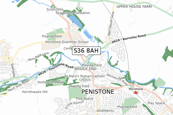 S36 8AH map - small scale - OS Open Zoomstack (Ordnance Survey)