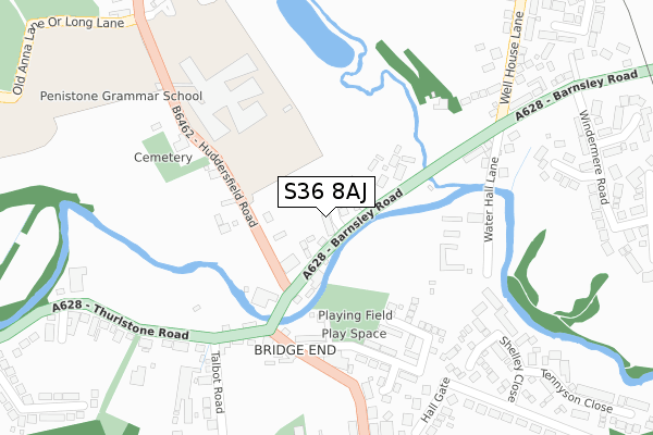S36 8AJ map - large scale - OS Open Zoomstack (Ordnance Survey)