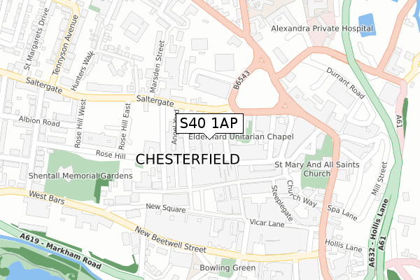 S40 1AP map - large scale - OS Open Zoomstack (Ordnance Survey)