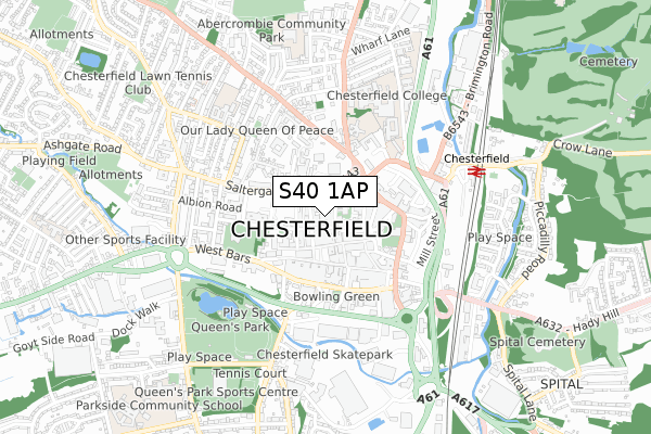 S40 1AP map - small scale - OS Open Zoomstack (Ordnance Survey)