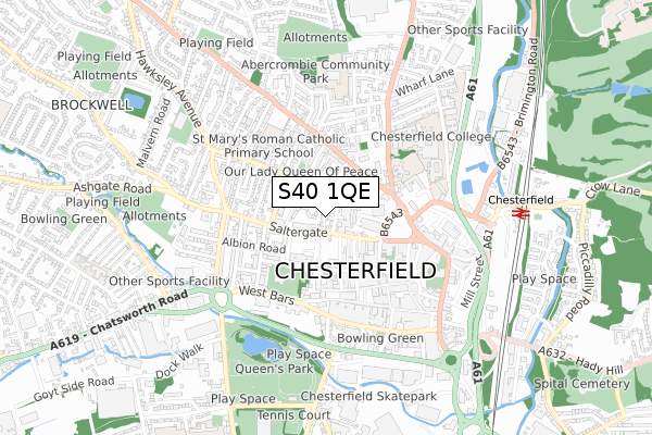 S40 1QE map - small scale - OS Open Zoomstack (Ordnance Survey)