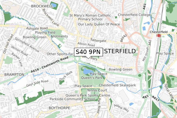 S40 9PN map - small scale - OS Open Zoomstack (Ordnance Survey)