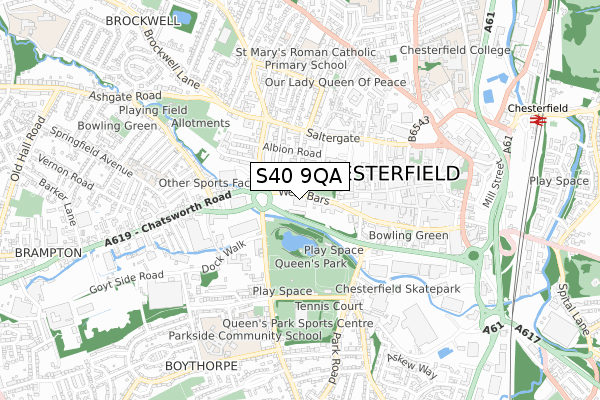 S40 9QA map - small scale - OS Open Zoomstack (Ordnance Survey)