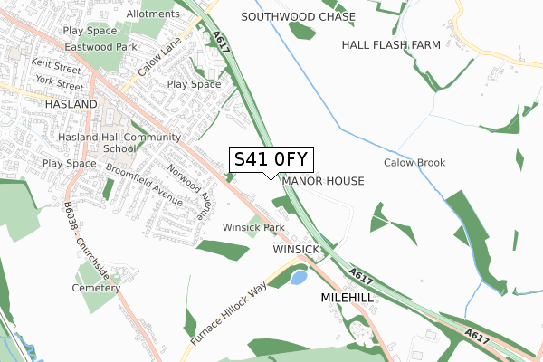 S41 0FY map - small scale - OS Open Zoomstack (Ordnance Survey)