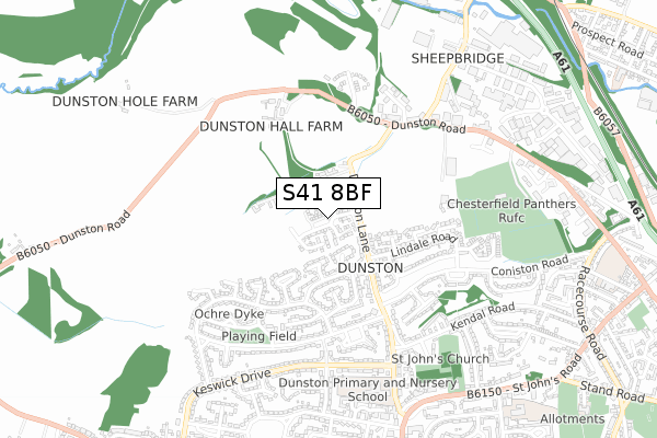 S41 8BF map - small scale - OS Open Zoomstack (Ordnance Survey)