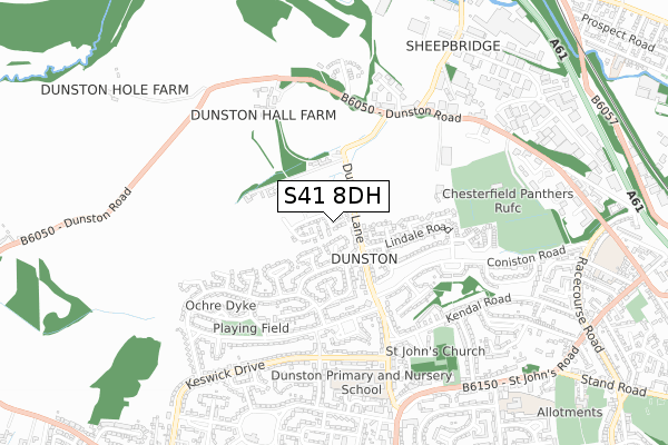 S41 8DH map - small scale - OS Open Zoomstack (Ordnance Survey)