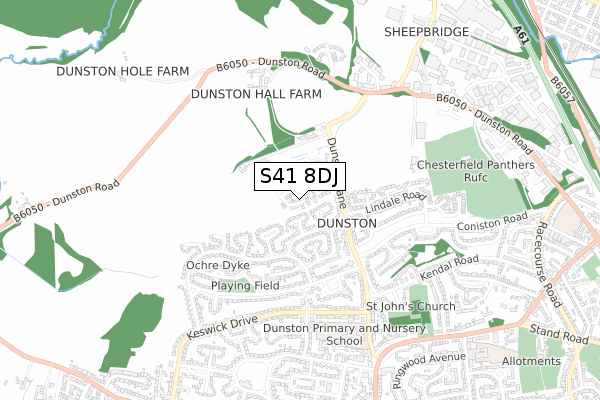 S41 8DJ map - small scale - OS Open Zoomstack (Ordnance Survey)