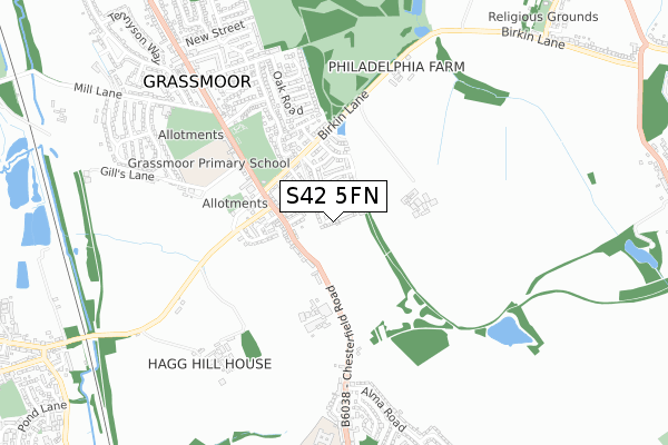 S42 5FN map - small scale - OS Open Zoomstack (Ordnance Survey) S42 5FN map - small scale - OS Open Zoomstack (Ordnance Survey)