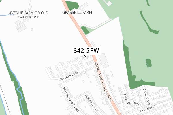 S42 5FW map - large scale - OS Open Zoomstack (Ordnance Survey)