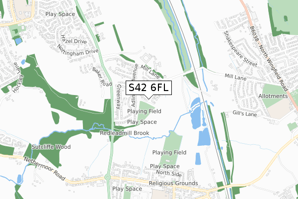 S42 6FL map - small scale - OS Open Zoomstack (Ordnance Survey)