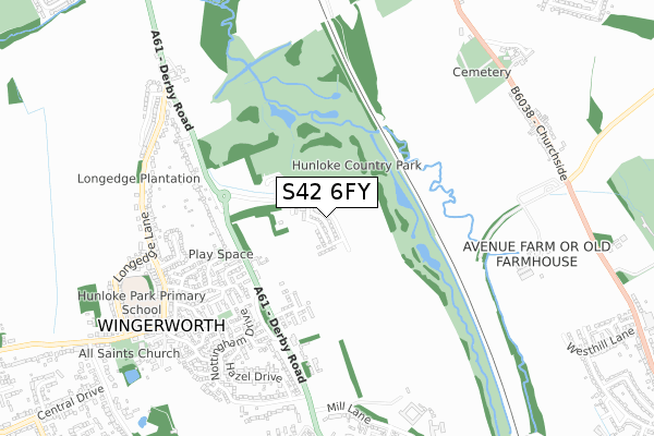 S42 6FY map - small scale - OS Open Zoomstack (Ordnance Survey)