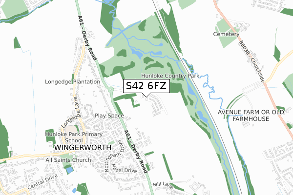 S42 6FZ map - small scale - OS Open Zoomstack (Ordnance Survey)