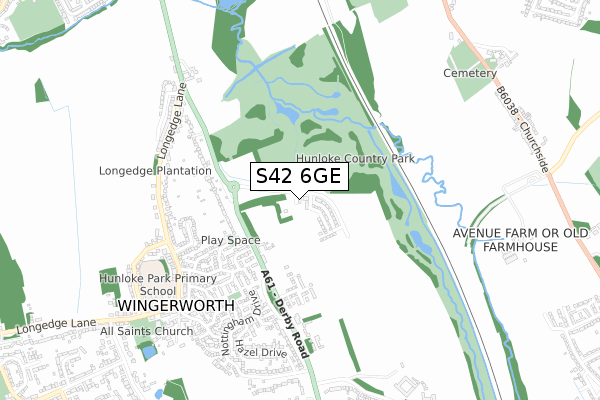 S42 6GE map - small scale - OS Open Zoomstack (Ordnance Survey)