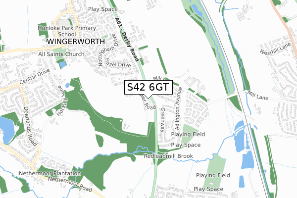 S42 6GT map - small scale - OS Open Zoomstack (Ordnance Survey)